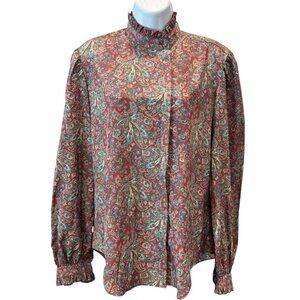 Vintage Foxcroft Paisley‎ Blouse Size 12 Ruffle Collar Long Sleeve Boho Retro